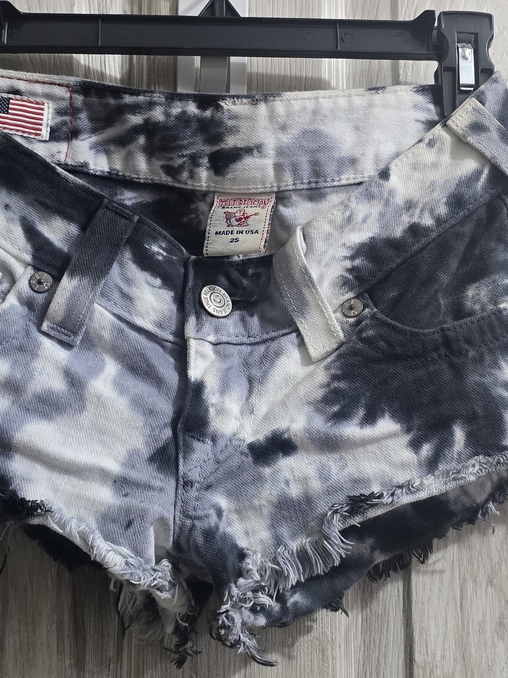 True Religion Women’s Tie-Dye Cutoff Low Rise Denim Shorts - Navy/White